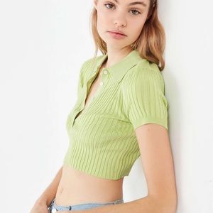 UO Grassy Polo Cropped Sweater Top